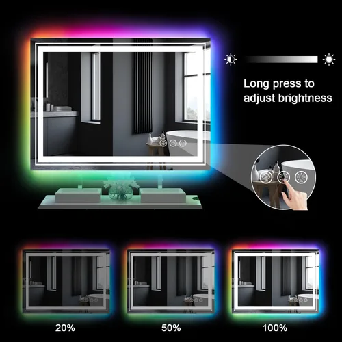 Vista 4 de Snowdool - Espejo LED para baño de 20"X28", con 8 luces RGB retroiluminadas + 3 luces frontales (ajustables individualmente), antiempañamiento, 3