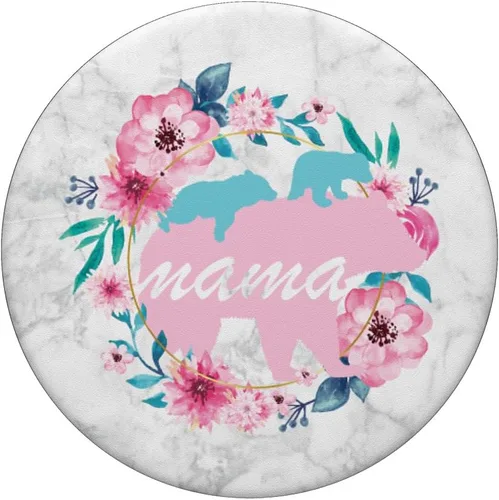 Vista 3 de Mama Bear Pop Socket 2 Cubs Marble Flowers Regalos para el Día de la Madre - PopSockets Grip and Stand for Phones and Tablets