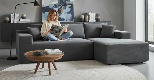 Vista 8 de Container Furniture Direct Ridge - Sofá convertible de pana en forma de L de 2 piezas en caja con almohadas, sofá modular de 3 plazas, muebles