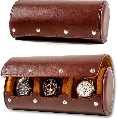 Vista 9 de Mr.Okay Funda de viaje para reloj funda de cuero de alta calidad para mujeres u hombres, organizador de relojes portátil para almacenamiento
