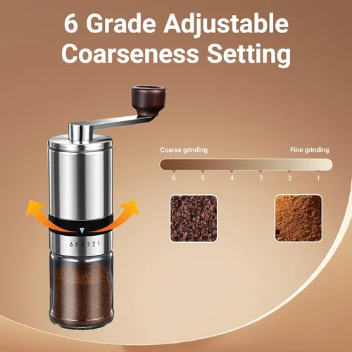 Vista 3 de Molinillo manual de café con rebaba de cerámica y 6 ajustes de grosor para granos de espresso, prensa francesa, café por goteo y café de filtro