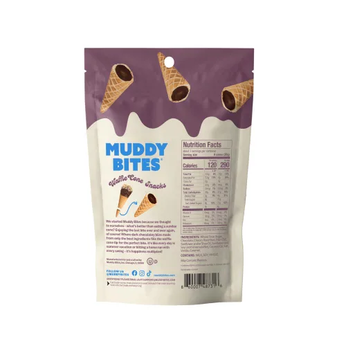 Vista 2 de Muddy Bites - Chocolate Oscuro - Bocados de Cono de Waffle Rellenos Tamaño Bocado para Aperitivo o Postre Hechos con Azúcar de Caña, Kosher