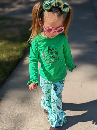 Vista 7 de Unique Baby Girls 2pc Matching Outfit For Every Holiday Ruffled Long Sleeve Legging Sets 2