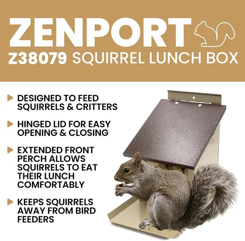 Vista 2 de Zenport Z38079 - Fiambrera de ardilla con tolva y comedero para ardillas, ayuda a desviar a las ardillas de los comederos dedicados para pájaros