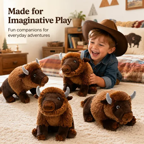 Vista 5 de MorisMos 14 Inch Bison Stuffed Animals, Wildlife Buffalo Plush 4 Brown Bison