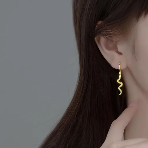 Vista 2 de SLUYNZ Aretes de aro de serpiente de plata de ley para mujeres, adolescentes y niñas, aretes de aro pequeños para hombres