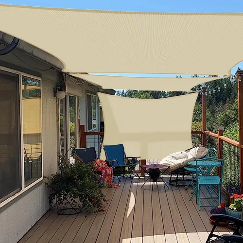 Vista 7 de E&K Sunrise - Toldo para exteriores, tipo vela, sombra, protección para rayos UV, Beige