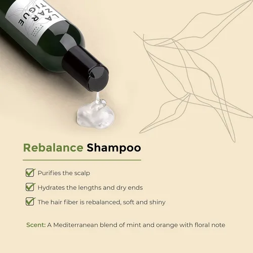 Vista 3 de Lazartigue Rebalance Champú, vinagre de arroz y espirulina, purifica las raíces grasas y equilibra la humedad, vegano, sin sulfatos y silicona, 8.4