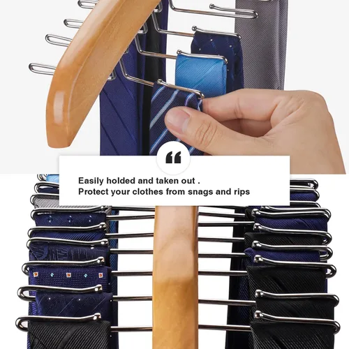 Vista 4 de Colgador de corbata con 24 ganchos para armario de hombres, estante de corbata con rotación mejorada de 360°, perchas de corbata para hombres