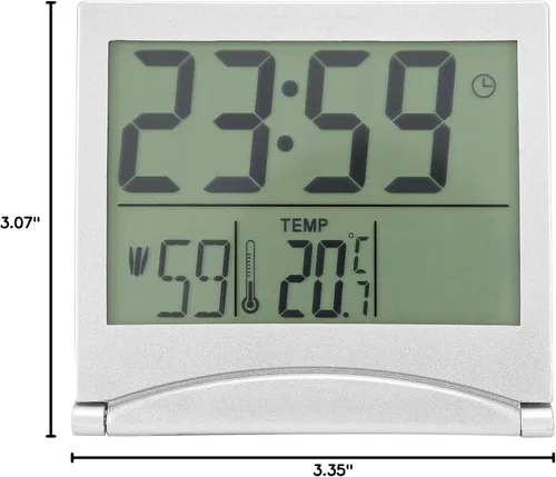 Vista 9 de Reloj electrónico compacto con alarma plegable, fácil de leer, reloj atómico de escritorio, ajuste automático, pantalla de reloj despertador digital