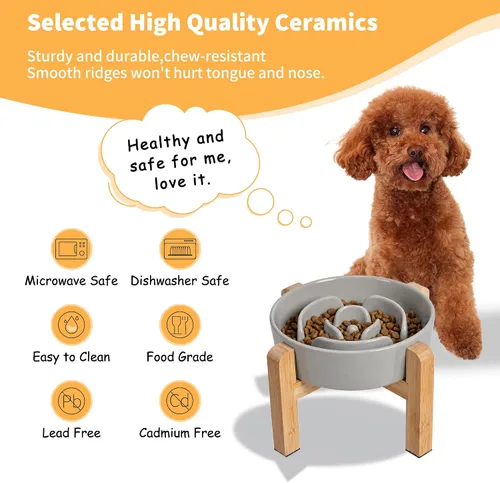 Vista 5 de Cuenco elevado para perros de alimentación lenta, cuenco de cerámica para Gris