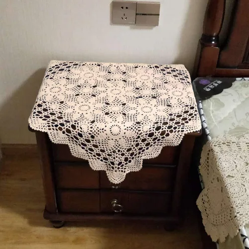Vista 8 de Damanni Mantel de encaje de ganchillo hecho a mano de algodón beige, cuadrado, 19 pulgadas