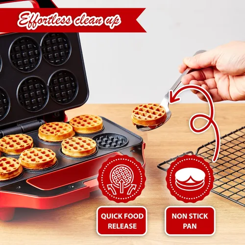 Vista 7 de Mini waflera para niños, pequeña plancha antiadherente para gofres, hace gofres finos de 8 x 2 pulgadas, fácil de usar, Waflera Electrica, recetas