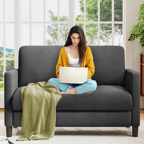Vista 17 de Welzona Loveseat, 51" Small L Shaped Couch, Comfy Teddy Love Seat with Ottoman Set, Tool-Free Setup Loveseat Sofa with Ottoman, All-Wood Small Sofa