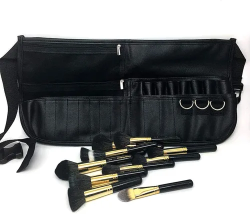Vista 8 de MSQ Bolsa de brochas de maquillaje con cinturón, paquete de delantal plegable con múltiples bolsillos, organizador para brochas de cosméticos
