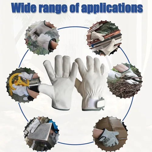 Vista 5 de 2 Pairs Cow Grain Leather Work Gloves for Men and Women