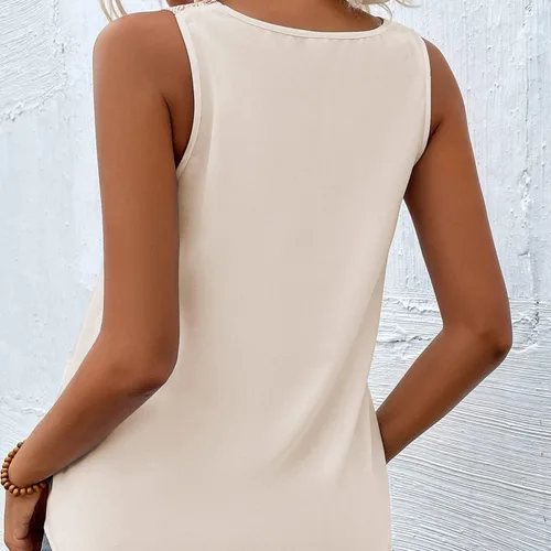 Vista 6 de Camiseta sin mangas con encaje de guipur con cuello en V profundo para mujer, blusa sin mangas