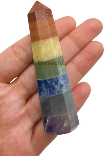 Vista 6 de WholesaleGemShop - Torre de obelisco de piedras preciosas de 3 pulgadas, faceta gigante, cristal de roca de Aura Rock Natural pulido Earth Wand