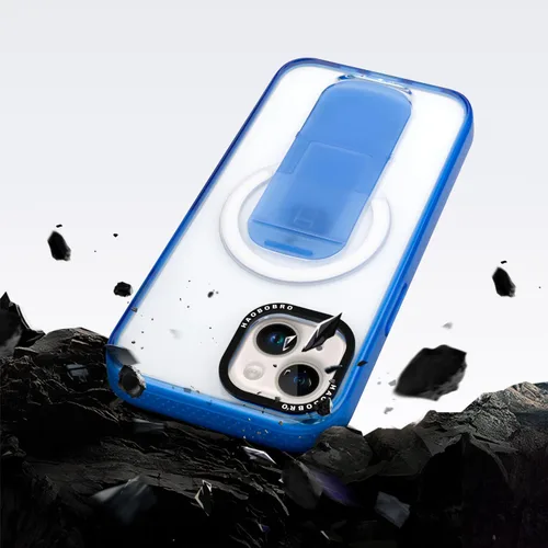 Vista 5 de HAOBOBRO Funda diseñada para iPhone 15 con soporte, compatible con MagSafe, parte trasera de policarbonato transparente antiarañazos + parachoques