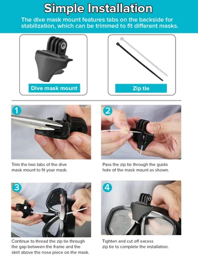 Vista 3 de Soporte de máscara de buceo para Go Pro, accesorio universal para cámara de buceo, soporte de buceo compatible con populares máscaras de doble lente