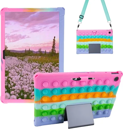 Vista 10 de Funda de silicona para tablet con soporte, correa para el hombro, lápiz capacitivo, funda suave compatible con Lenovo Tab One/K9 de 8.7 pulgadas