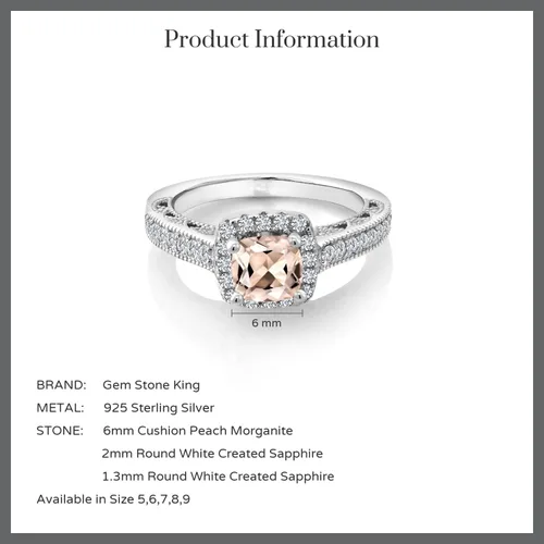Vista 93 de Gem Stone King Anillo de compromiso de plata de ley 925 de 0.236 in con piedra natal y zafiro blanco creado con acento Anillo de compromiso