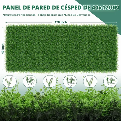 Vista 2 de Yangrass Paneles de Pared de Césped, 40"x120" (33.33 pies cuadrados) Rollo de Seto de Boj Artificial Pantalla de Privacidad, Decoración de Pared