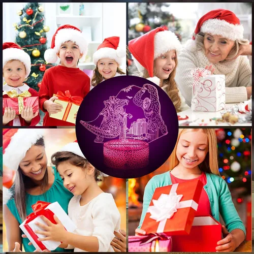 Vista 6 de Luz nocturna para niños, lámpara de dinosaurio King Kong Toys, luz nocturna LED que cambia de color, luz nocturna LED de ilusión 3D, control remoto