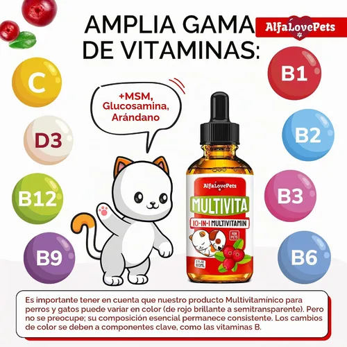 Vista 3 de Multivitamínico líquido para perros – Multivitaminas para gatos de interior – 10 en 1 vitaminas líquidas para perros complejo B, C, D3 – Digestión