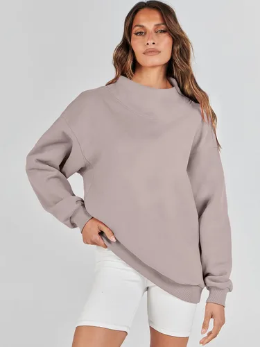 Vista 2 de ANRABESS Sudaderas de gran tamaño para mujer, cuello alto, manga larga, sudaderas con capucha para otoño, ropa 2023