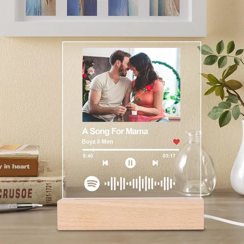 Vista 6 de OXYEFEI Canción acrílica personalizada con foto, luz nocturna de arte de Spotify personalizable, placa fotográfica escaneable con código de Spotify