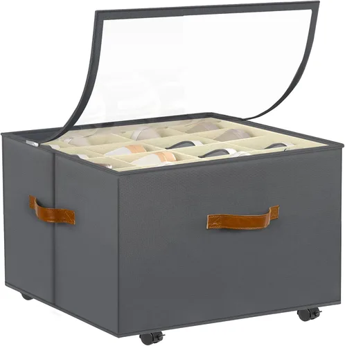 Vista 18 de Foyego Organizador de zapatos para armario, organizador de zapatos con ruedas y divisores ajustables, caja de almacenamiento de zapatos apilable