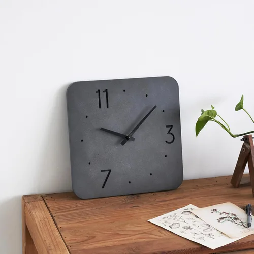 Vista 5 de [PJ Collection] Reloj de madera con acento de cemento de 12 pulgadas, reloj de madera de color cemento, reloj de pared cuadrado de madera, reloj