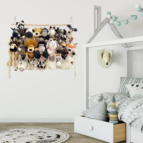 Vista 6 de Red de animales de peluche o hamaca hecha a mano para animales de peluche, esquina para colgar en la pared para almacenamiento organizador soporte