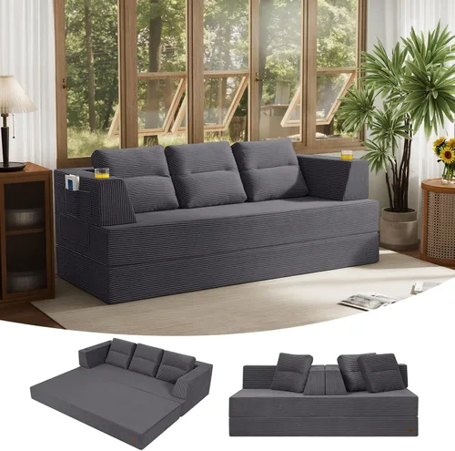 Vista 45 de COMAX Sofá cama futón, sofá cama convertible 4 en 1, sofás deshuesados para sala de estar, sofá biplaza plegable pequeño plegable que ahorra Gris
