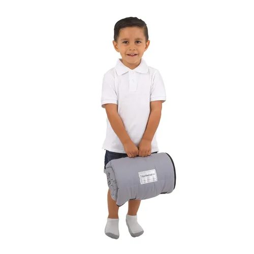 Vista 4 de Everything Kids Tapete para siesta de construcción gris, rojo, amarillo y azul con almohada y manta con almohada y manta