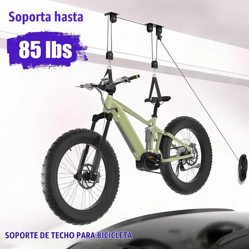 Vista 2 de TRUSOON Paquete de 2 polipastos de bicicleta, sistema de polea de elevación de bicicleta eléctrica resistente para almacenamiento en techo de garaje