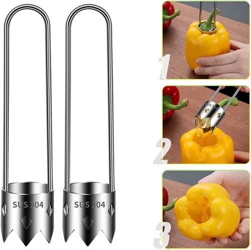 Vista 13 de Runsgo Descorazonador de semillas de pimiento rojo 2024, nuevo descorazonador de frutas de acero inoxidable, para verduras y frutas (1 unidad)