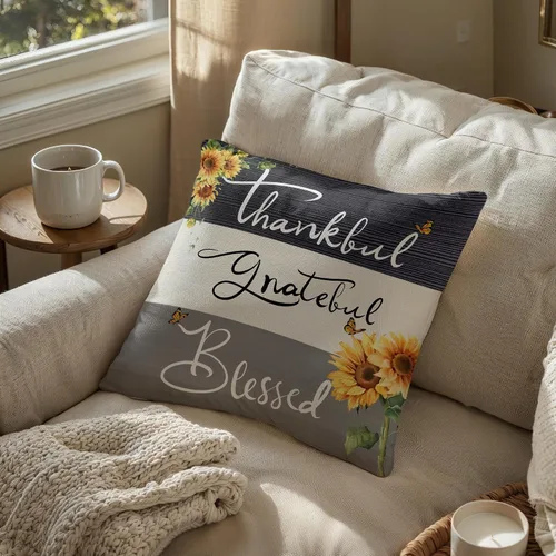 Vista 2 de Thankful Grateful Blessed Sunflower Gifts - Funda de cojín suave para sofá, cama, 18 x 18 pulgadas