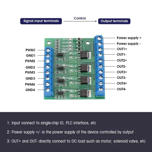 Vista 2 de Hilitand 4-Channel MOSFET PWM 3-20V a 3.7-27VDC 10A Módulo Controlador PLC Amplificador