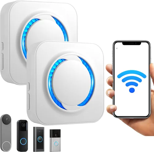 Vista 8 de Timbre inalámbrico inteligente para Ring, Blink, Google Nest - Paquete de 2, más de 99 ampliables, funciona con Alexa, sin cableado/suscripción, sin