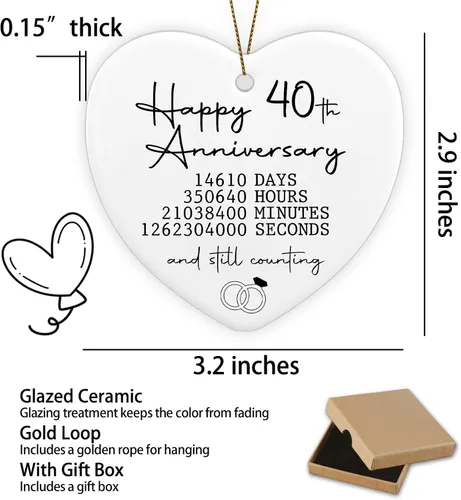Vista 2 de Adorno de 40 aniversario de boda, regalos para parejas, padres, regalos de boda para padres, adorno de recuerdo de corazón, placa de corazón