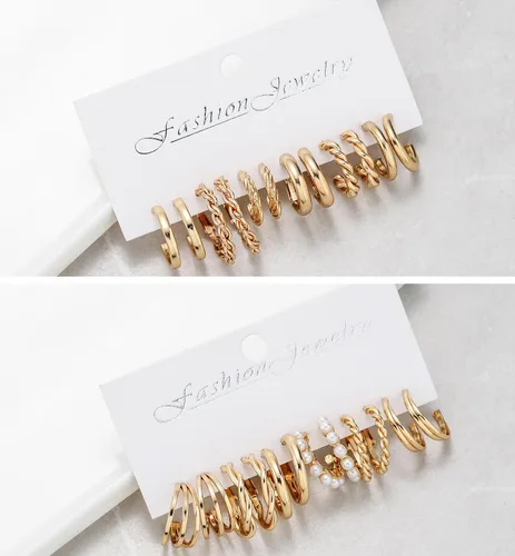 Vista 6 de 24 pares de aretes de aro para niñas y mujeres, aretes geométricos de moda, aretes de tuerca de moda, regalo de joyería para fiesta de cumpleaños