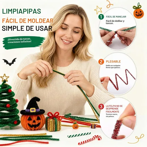 Vista 3 de Limpiapipas de Navidad, 500 piezas de limpieza de tuberías artesanales Colores de Navidad 02