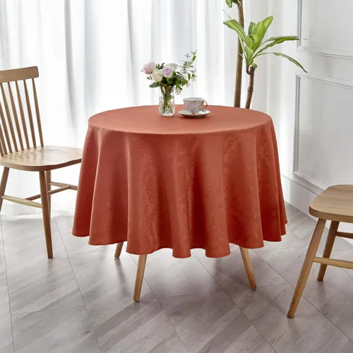 Vista 2 de maxmill - Mantel redondo de jacquard con diseño de damasco, impermeable, antiarrugas, de tela pesada y suave para cubierta circular de mesa y Óxido