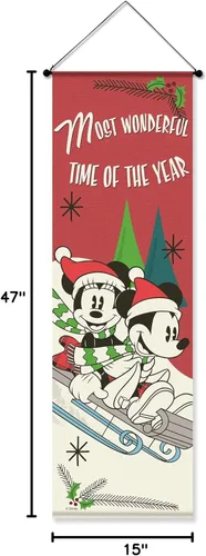 Vista 4 de Disney - Cartel de Mickey Mouse y Minnie Mouse para exteriores, 15 x 47 pulgadas, banderas colgantes para patio, pancarta para puerta delantera