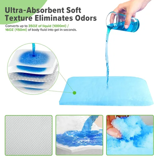 Vista 3 de Revestimientos súper absorbentes, paquete económico de grado médico, 100 unidades, almohadillas para la cómoda de la cama, contiene gel absorbente