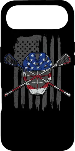 Vista 26 de iPhone 11 bandera estadounidense lacrosse Player Tee Lacrosse Portero caso