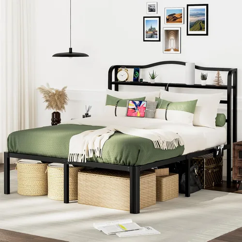 Vista 12 de Base de cama Individual XL con cabecera, base de colchón de metal, armazón de cama de 18 pulgadas de alto, no necesita somier, base de cama de 46 cm