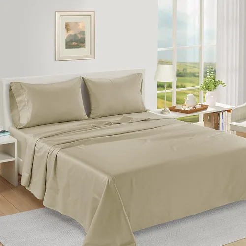 Vista 408 de LANE LINEN - Sábanas individual 100% algodón egipcio suave, cómodo y grueso de calidad de hotel, costuras reforzadas totalmente elásticas, sin